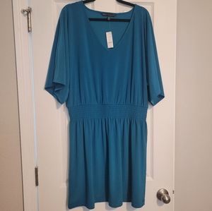WHBM Kimono Style Smocked waist dress, Deep Lagoon, Sz XL